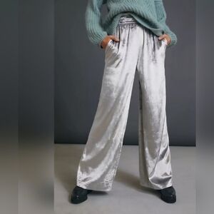 Anthropologie Maeve Large Silver/gray Velvet Wide Leg Pants Excellent Preloved